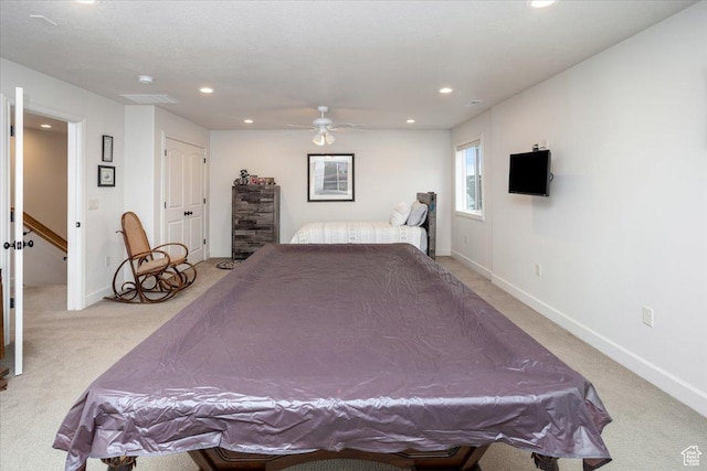 1510 S Mahogany Dr, Garden City, UT 84028 - game room featuring light colored carpet, ceiling fan, and recessed lighting