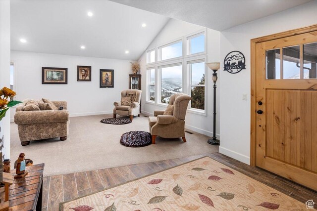 1510 S Mahogany Dr, Garden City, UT 84028 - interior space featuring visible vents, recessed lighting, wood finished floors, lofted ceiling, and baseboards