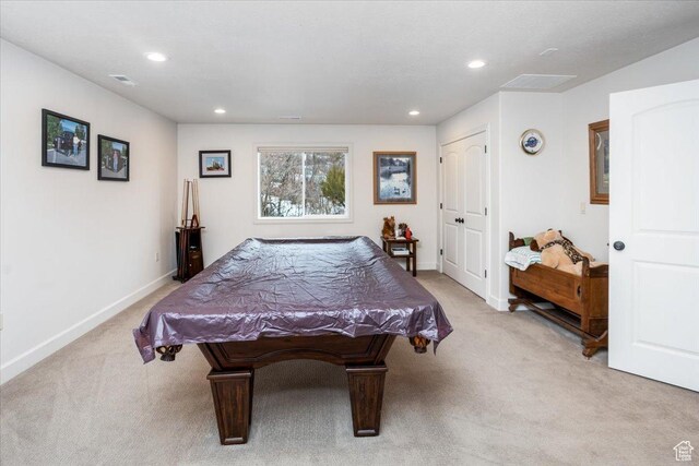 1510 S Mahogany Dr, Garden City, UT 84028 - game room featuring light carpet, recessed lighting, visible vents, and baseboards