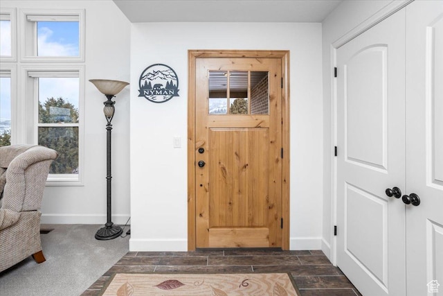 1510 S Mahogany Dr, Garden City, UT 84028 - foyer entrance featuring a healthy amount of sunlight, baseboards, and dark wood-style floors
