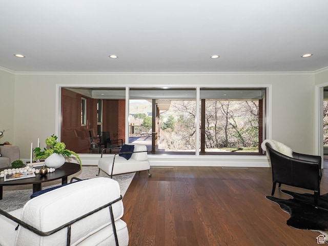 2463 E Michigan Ave S, Salt Lake City, UT 84108 - living area featuring ornamental molding, healthy amount of natural light, wood finished floors, and recessed lighting