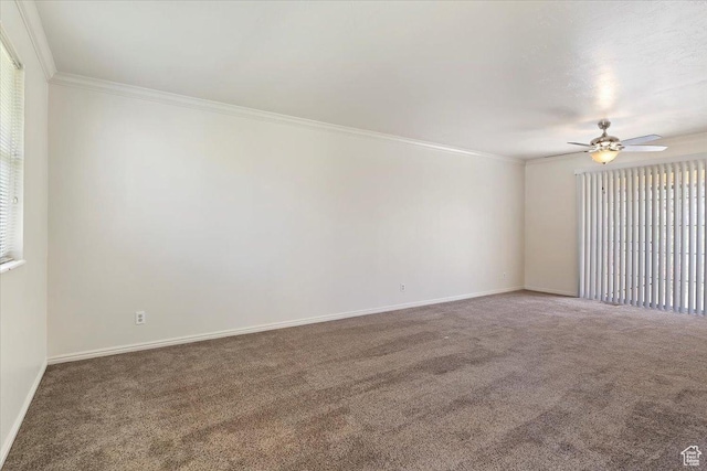 1202 E Mutton Hollow Rd, Kaysville, UT 84037 - empty room featuring crown molding, baseboards, a ceiling fan, and carpet