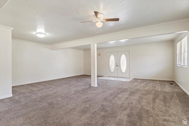 1202 E Mutton Hollow Rd, Kaysville, UT 84037 - basement with crown molding, carpet floors, ceiling fan, and a textured ceiling