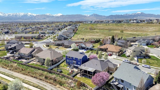 bird's eye view featuring a mountain view and a residential view