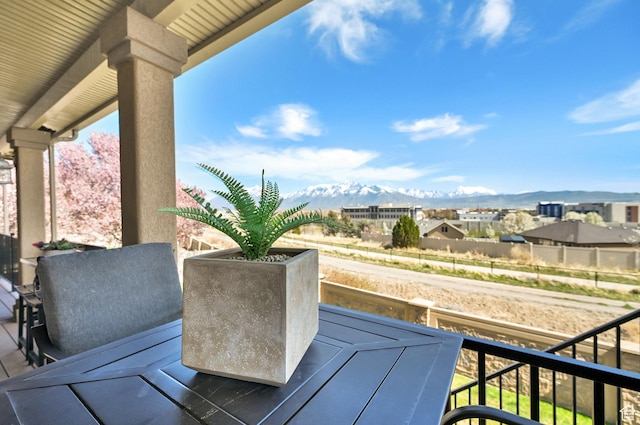 deck featuring a mountain view