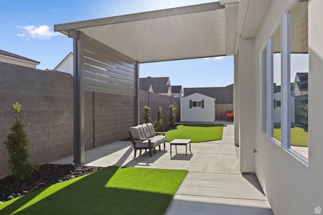 1624 W Chandler Dr, St George, UT 84770 - fenced backyard featuring a storage shed and a patio