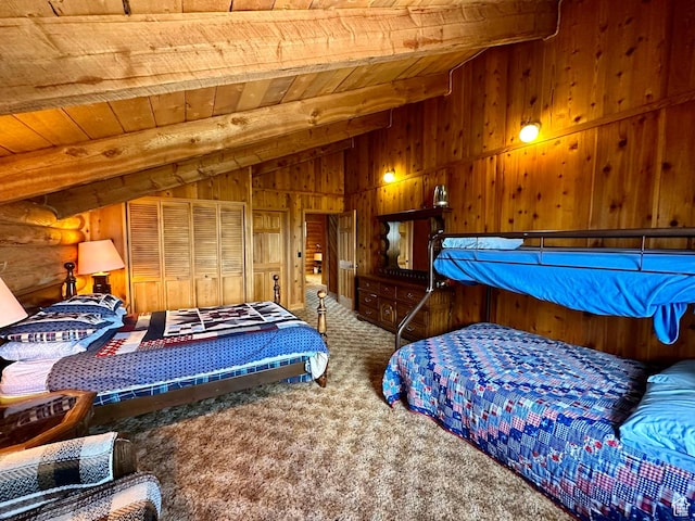 2947 S Chukar Dr, Garden City, UT 84028 - carpeted bedroom featuring wooden ceiling and wood walls
