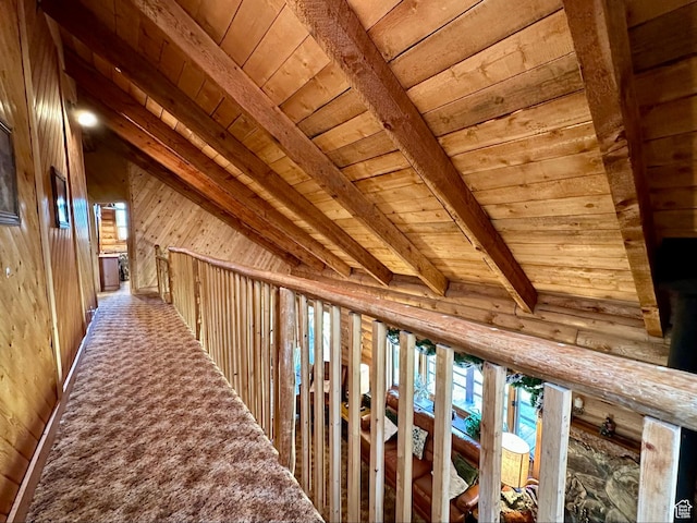 2947 S Chukar Dr, Garden City, UT 84028 - hall with a wood ceiling with exposed beams and wooden walls