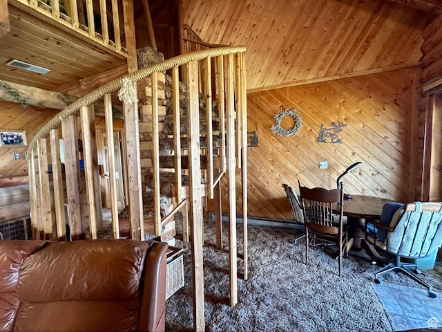 2947 S Chukar Dr, Garden City, UT 84028 - stairway featuring wooden ceiling and wooden walls