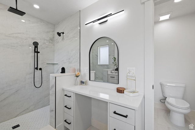 205 S Highland Dr, Santaquin, UT 84655 - full bath featuring vanity, recessed lighting, toilet, a walk in shower, and visible vents
