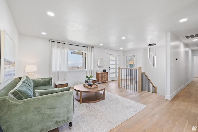 205 S Highland Dr, Santaquin, UT 84655 - living room with visible vents, light wood-style flooring, recessed lighting, and baseboards