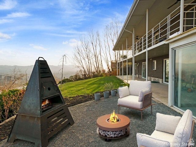 816 E 16th Ave, Salt Lake City, UT 84103 - view of patio / terrace featuring an outdoor fire pit and a mountain view
