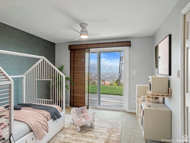 816 E 16th Ave, Salt Lake City, UT 84103 - bedroom featuring baseboards, access to outside, carpet, and ceiling fan
