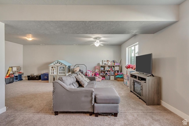 9452 S Alane Hollow Rd W, West Jordan, UT 84081 - living room featuring light carpet, baseboards, and a ceiling fan