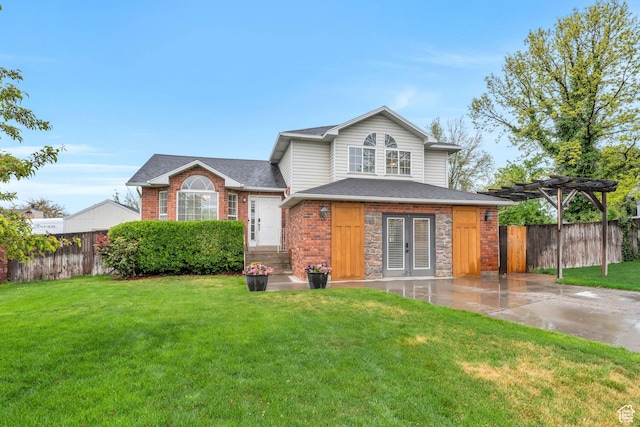996 W 1340 N, Orem, UT 84057 - view of front of home featuring a pergola, a front yard, french doors, and fence