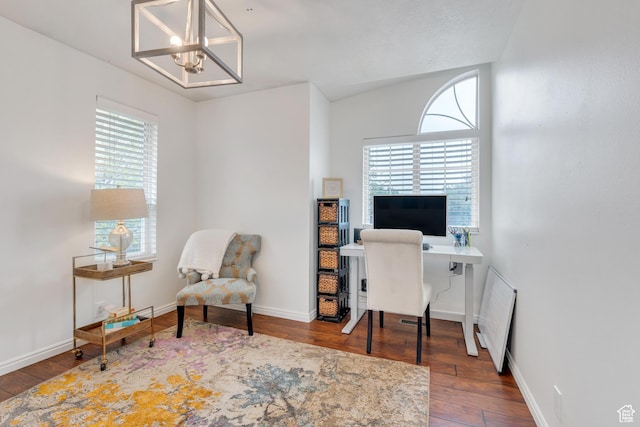 996 W 1340 N, Orem, UT 84057 - office area featuring baseboards, a chandelier, and hardwood / wood-style flooring