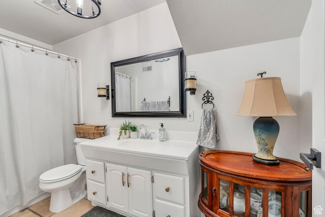 996 W 1340 N, Orem, UT 84057 - full bathroom featuring vanity, curtained shower, tile patterned floors, toilet, and visible vents