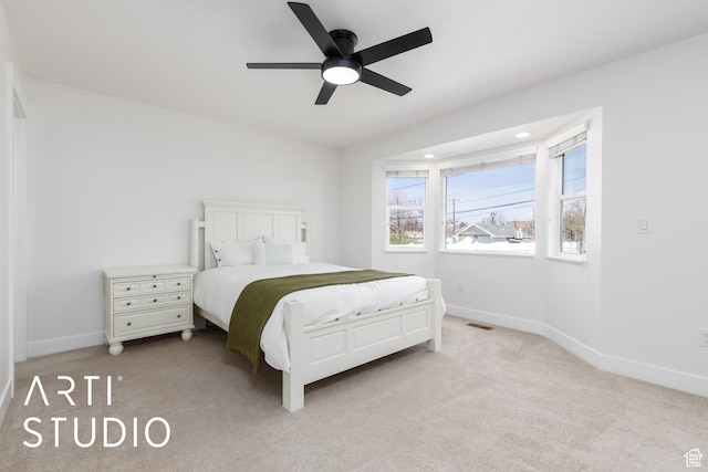 379 E 100 S, Kaysville, UT 84037 - bedroom with visible vents, baseboards, a ceiling fan, and light carpet