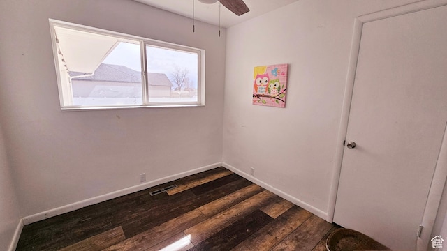 1018 N 3500 W, Vernal, UT 84078 - empty room featuring a ceiling fan, baseboards, dark wood-style floors, and visible vents