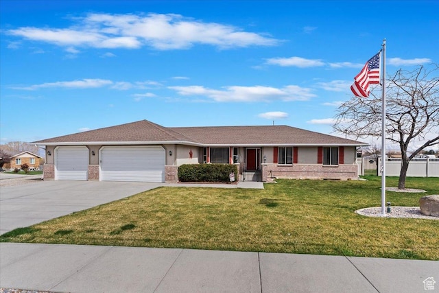 14883 S 3200 W, Bluffdale, UT 84065 - single story home with fence, a front lawn, brick siding, an attached garage, and driveway