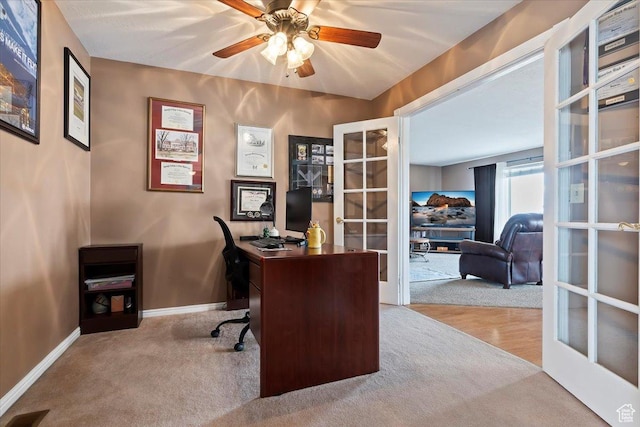 14883 S 3200 W, Bluffdale, UT 84065 - office area featuring baseboards, carpet flooring, french doors, visible vents, and ceiling fan