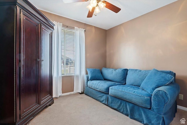 14883 S 3200 W, Bluffdale, UT 84065 - living area with baseboards, light colored carpet, and a ceiling fan