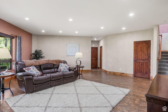 10129 N Basin Canyon Rd, Park City, UT 84098 - living room featuring baseboards, stairway, and recessed lighting