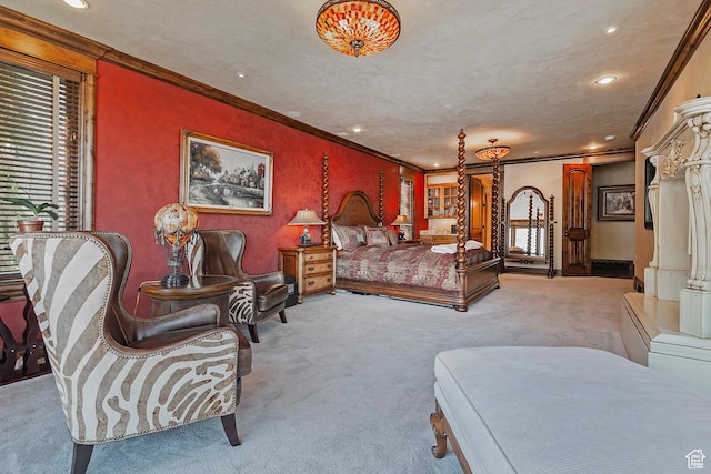 13879 S Standing Oak Dr E, Draper, UT 84020 - carpeted bedroom featuring crown molding and recessed lighting