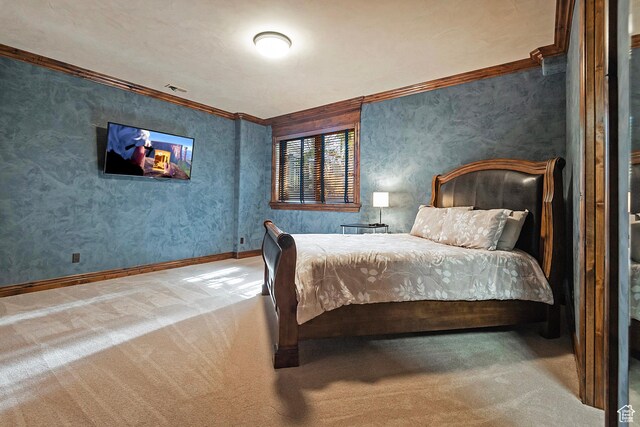 13879 S Standing Oak Dr E, Draper, UT 84020 - carpeted bedroom featuring crown molding, visible vents, and baseboards