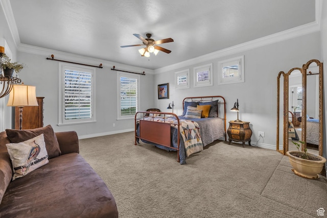 888 W 2800 N, Pleasant Grove, UT 84062 - bedroom featuring ceiling fan, crown molding, carpet flooring, and baseboards