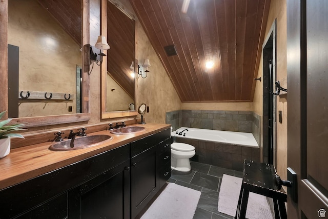 4100 Buck Way Unit 1947, Heber City, UT 84032 - full bath with vaulted ceiling, a sink, wooden ceiling, and tiled bath
