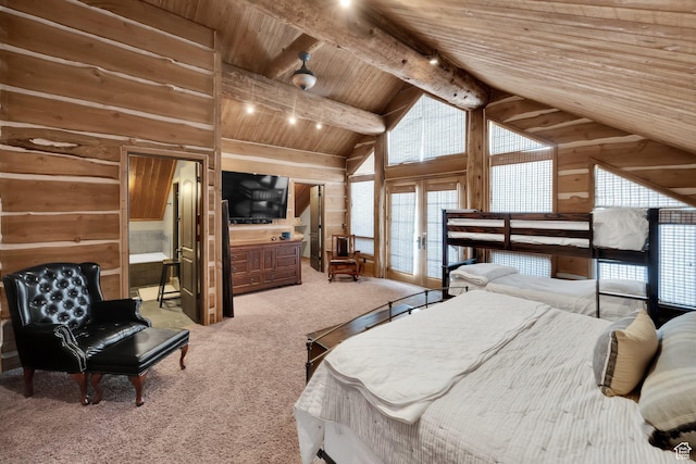 4100 Buck Way Unit 1947, Heber City, UT 84032 - carpeted bedroom featuring wood walls, lofted ceiling with beams, and wood ceiling