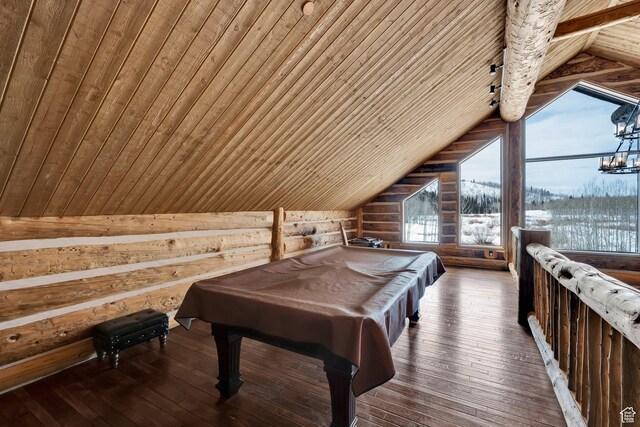 4100 Buck Way Unit 1947, Heber City, UT 84032 - recreation room with rustic walls, billiards, lofted ceiling, and wood ceiling