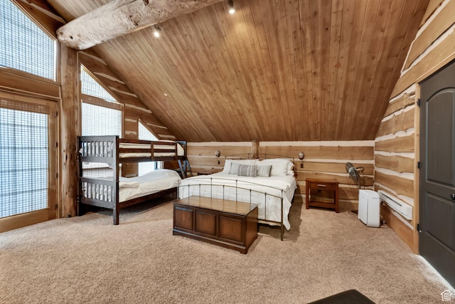 4100 Buck Way Unit 1947, Heber City, UT 84032 - carpeted bedroom featuring wood ceiling, wood walls, and vaulted ceiling