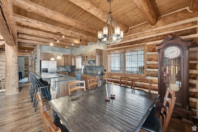 4100 Buck Way Unit 1947, Heber City, UT 84032 - dining area with light wood-style floors, wooden ceiling, beamed ceiling, and a notable chandelier