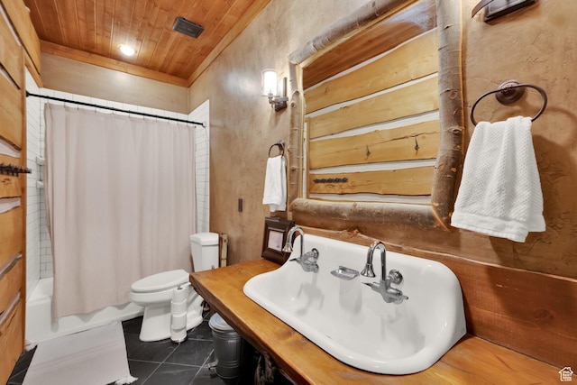 4100 Buck Way Unit 1947, Heber City, UT 84032 - bathroom with visible vents, wooden ceiling, shower / bath combination with curtain, a sink, and toilet