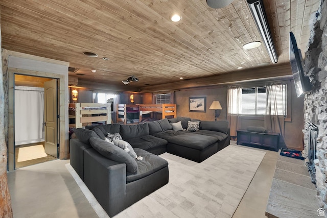 4100 Buck Way Unit 1947, Heber City, UT 84032 - living room with recessed lighting, finished concrete flooring, and wood ceiling