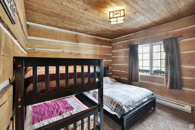 4100 Buck Way Unit 1947, Heber City, UT 84032 - carpeted bedroom featuring wooden walls, a baseboard heating unit, and wooden ceiling