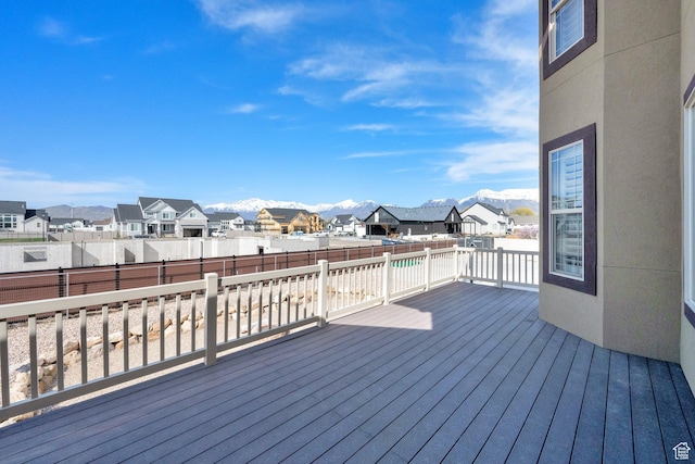 deck with a fenced backyard and a residential view
