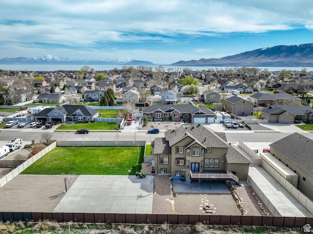 bird's eye view with a mountain view and a residential view
