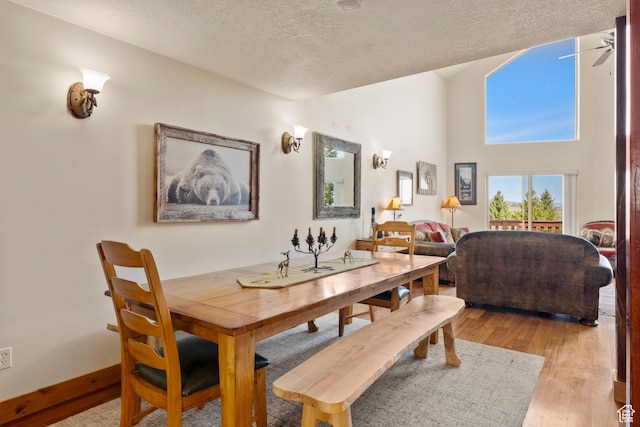 17 Wedge Way, Garden City, UT 84028 - dining space with a textured ceiling, light wood finished floors, and a ceiling fan