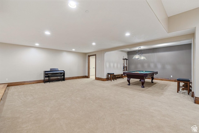 2499 River Meadows Ln, Midway, UT 84049 - recreation room featuring carpet floors, recessed lighting, and billiards