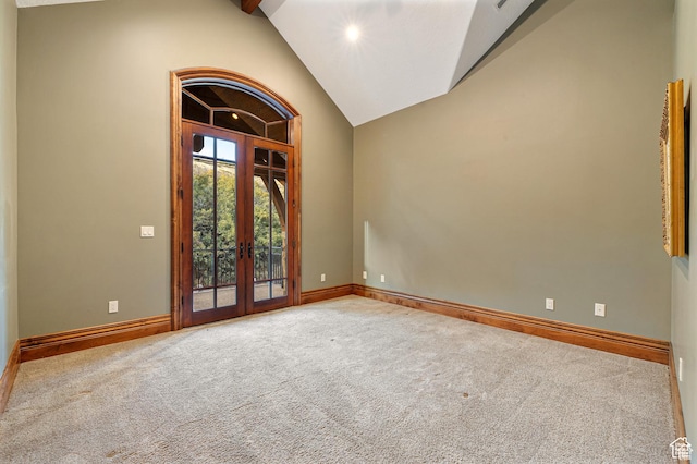 2499 River Meadows Ln, Midway, UT 84049 - carpeted empty room with french doors and lofted ceiling