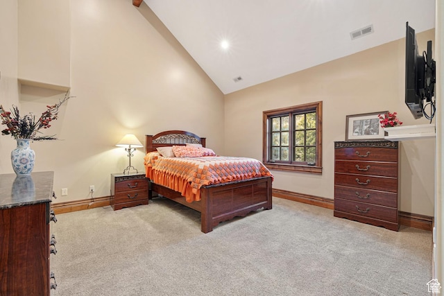 2499 River Meadows Ln, Midway, UT 84049 - bedroom with light colored carpet, high vaulted ceiling, and recessed lighting