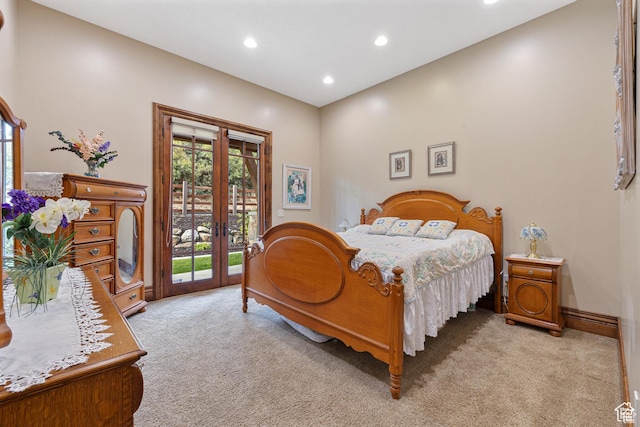 2499 River Meadows Ln, Midway, UT 84049 - bedroom featuring light colored carpet, french doors, access to outside, and recessed lighting