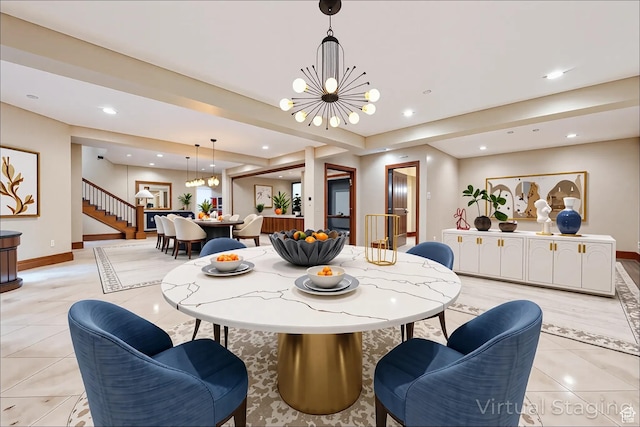 2499 River Meadows Ln, Midway, UT 84049 - dining area with a chandelier, light tile patterned flooring, and recessed lighting