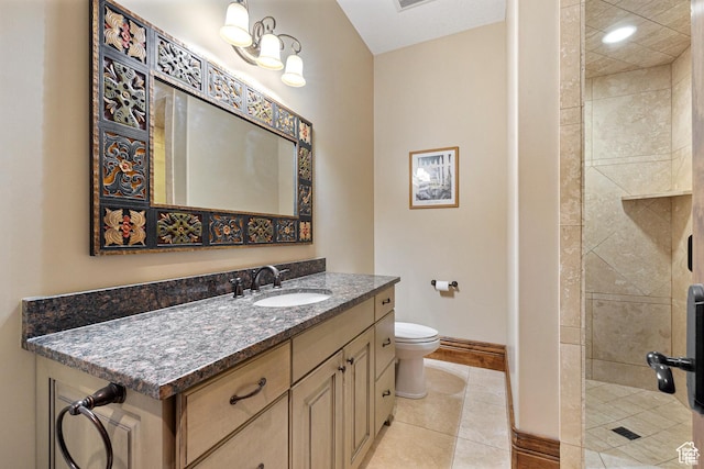 2499 River Meadows Ln, Midway, UT 84049 - bathroom featuring a stall shower, vanity, tile patterned floors, and recessed lighting