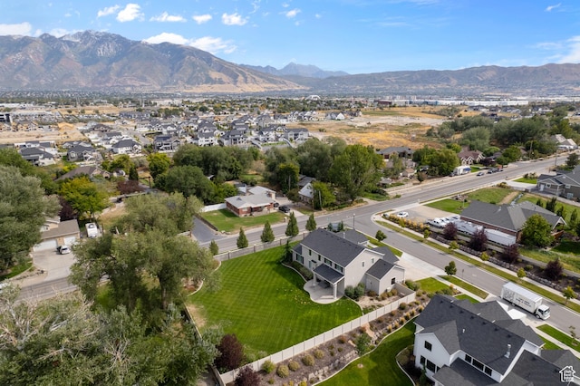bird's eye view featuring a residential view and a mountain view