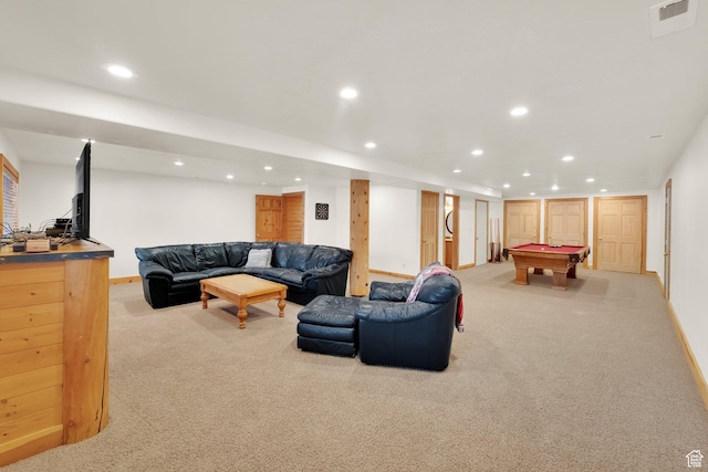 11551 E Marigold Ln Unit 1659, Heber City, UT 84032 - living room featuring recessed lighting, billiards, visible vents, and carpet floors