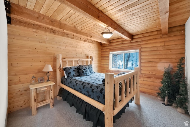 11551 E Marigold Ln Unit 1659, Heber City, UT 84032 - bedroom with carpet floors, log walls, wooden ceiling, and beam ceiling